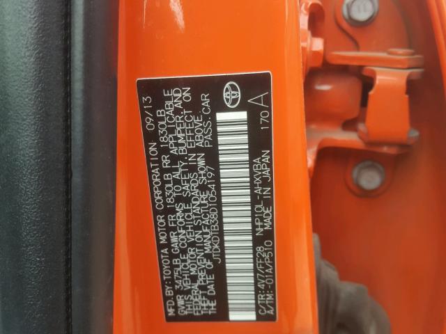 JTDKDTB38D1054197 - 2013 TOYOTA PRIUS C ORANGE photo 10