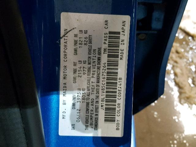 JM1BL1V85C1675264 - 2012 MAZDA 3 I BLUE photo 10