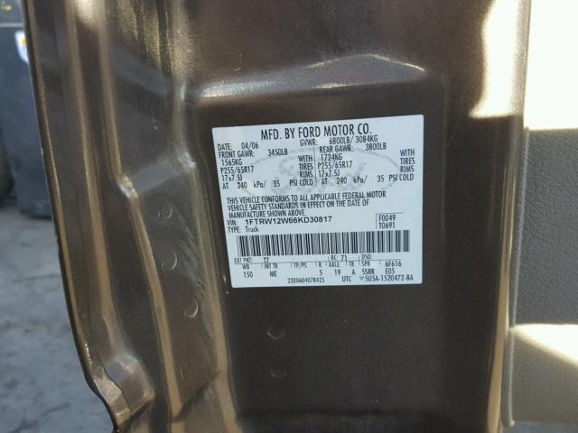 1FTRW12W66KD30817 - 2006 FORD F150 SUPER BROWN photo 10