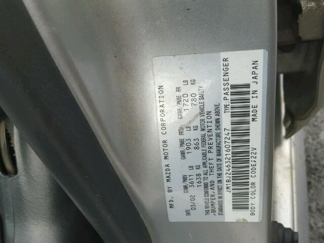 JM1BJ246321607247 - 2002 MAZDA PROTEGE PR SILVER photo 10