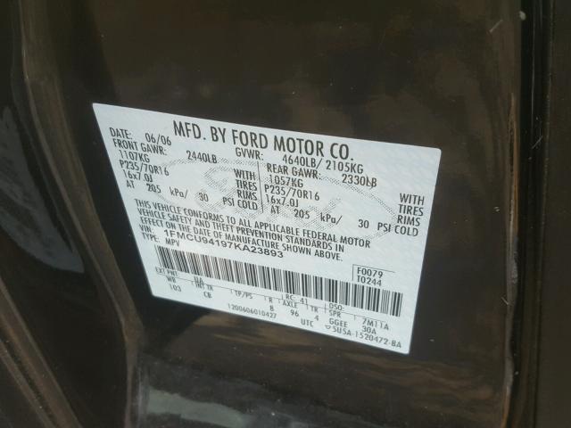 1FMCU94197KA23893 - 2007 FORD ESCAPE LIM BLACK photo 10