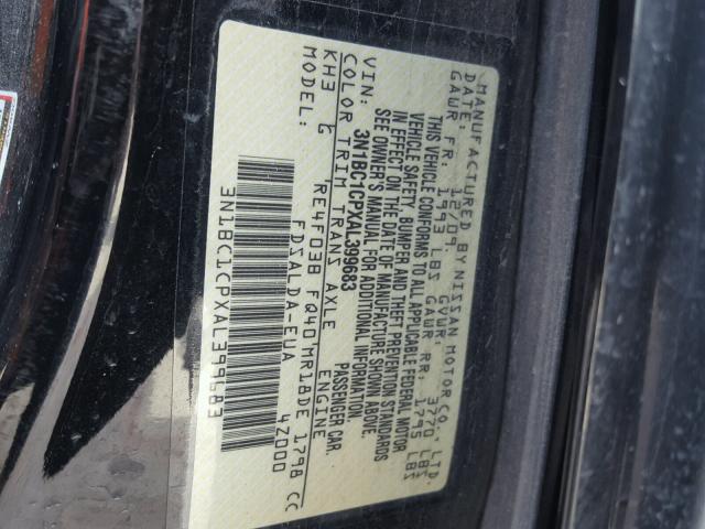 3N1BC1CPXAL399683 - 2010 NISSAN VERSA S GRAY photo 10