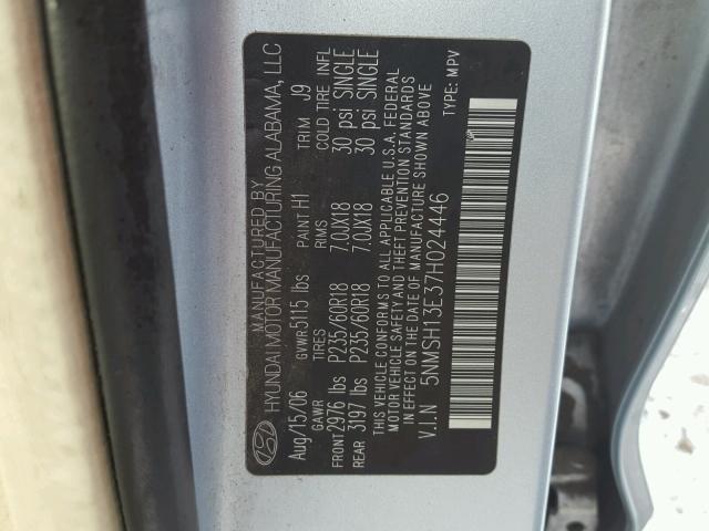 5NMSH13E37H024446 - 2007 HYUNDAI SANTA FE S BLUE photo 10