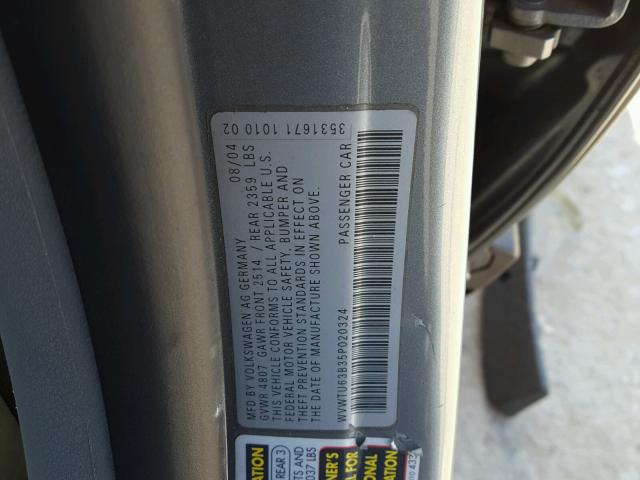 WVWTU63B35P020324 - 2005 VOLKSWAGEN PASSAT GLX GRAY photo 10
