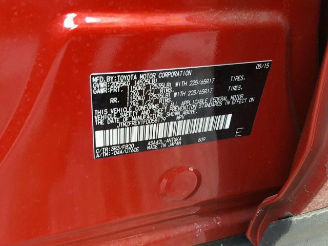 JTMZFREV1FD058179 - 2015 TOYOTA RAV4 LE RED photo 10