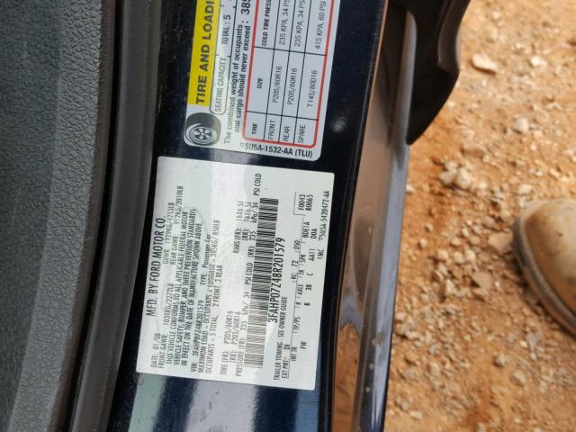 3FAHP07Z48R201579 - 2008 FORD FUSION SE BLUE photo 10