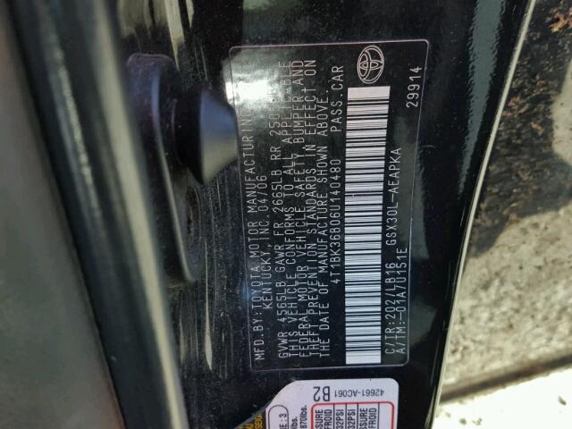 4T1BK36B06U140480 - 2006 TOYOTA AVALON XL BLACK photo 10