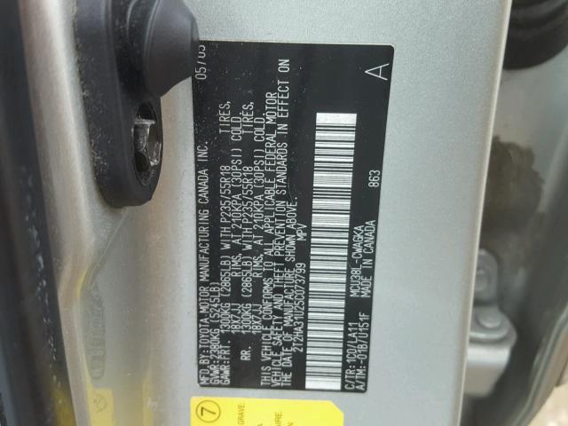 2T2HA31U25C073799 - 2005 LEXUS RX 330 SILVER photo 10