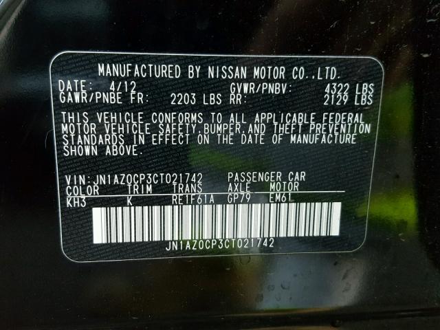 JN1AZ0CP3CT021742 - 2012 NISSAN LEAF SV BLACK photo 10