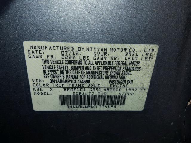 3N1AB6AP1CL774698 - 2012 NISSAN SENTRA 2.0 GRAY photo 10