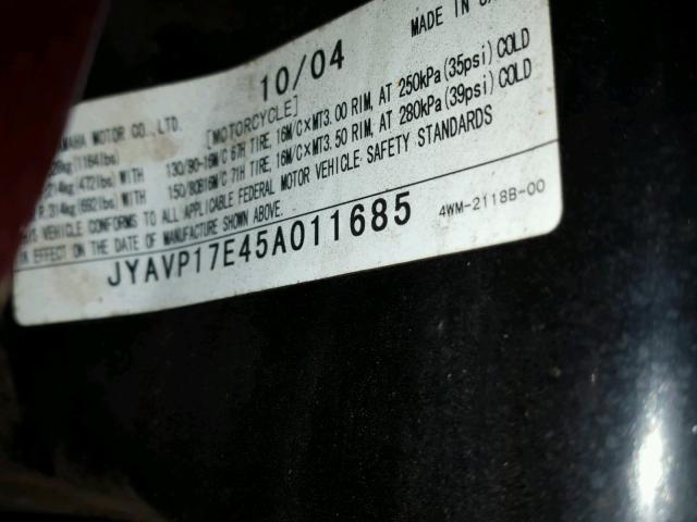 JYAVP17E45A011685 - 2005 YAMAHA XV1700 A MAROON photo 10