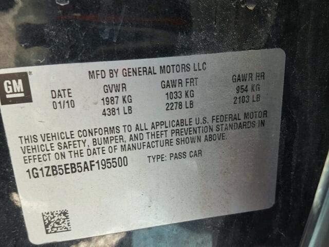 1G1ZB5EB5AF195500 - 2010 CHEVROLET MALIBU LS BLACK photo 10