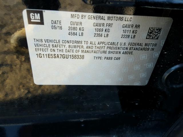 1G11E5SA7GU158338 - 2016 CHEVROLET MALIBU LIM 黑色 照片 10