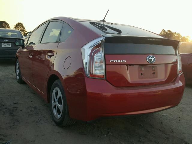 JTDKN3DU2D0337378 - 2013 TOYOTA PRIUS RED photo 3