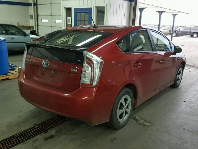 JTDKN3DU6C0334322 - 2012 TOYOTA PRIUS RED photo 4