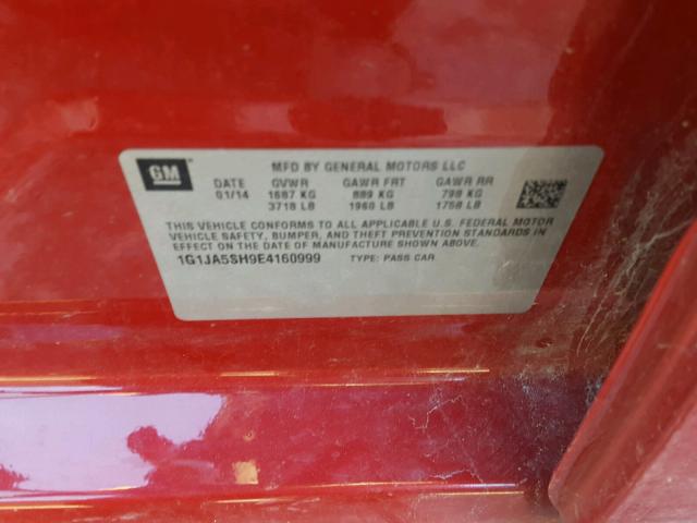 1G1JA5SH9E4160999 - 2014 CHEVROLET SONIC LS Bordo foto 10