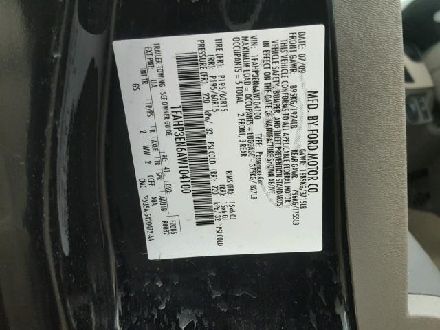 1FAHP3EN6AW104100 - 2010 FORD FOCUS S BLACK photo 10