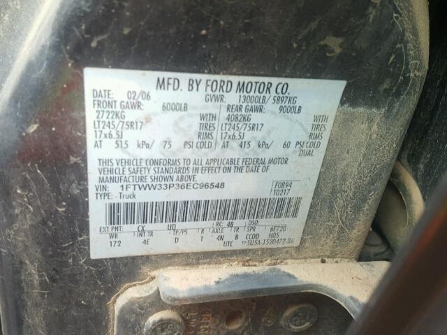 1FTWW33P36EC96548 - 2006 FORD F350 SUPER GRAY photo 10