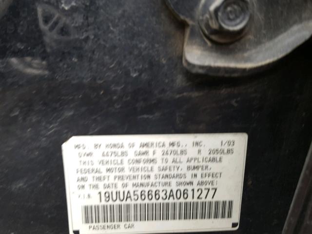 19UUA56663A061277 - 2003 ACURA 3.2TL BLACK photo 10