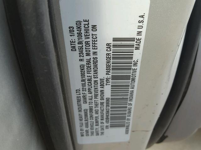 4S3BH635637309060 - 2003 SUBARU LEGACY L SILVER photo 10