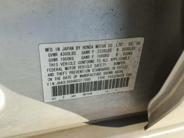JH4CL96946C017095 - 2006 ACURA TSX SILVER photo 10
