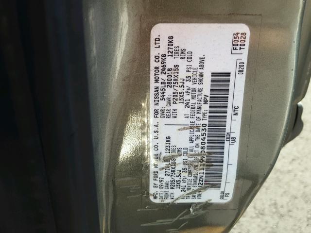 4N2ZN1119WD804530 - 1998 NISSAN QUEST XE GREEN photo 10