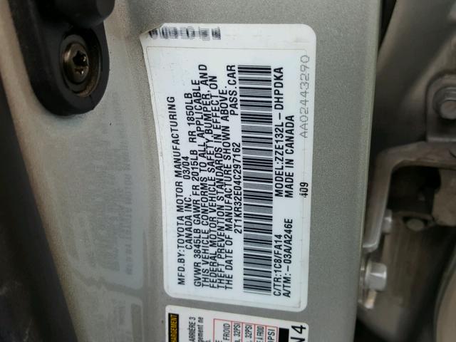 2T1KR32E04C297162 - 2004 TOYOTA COROLLA MA SILVER photo 10