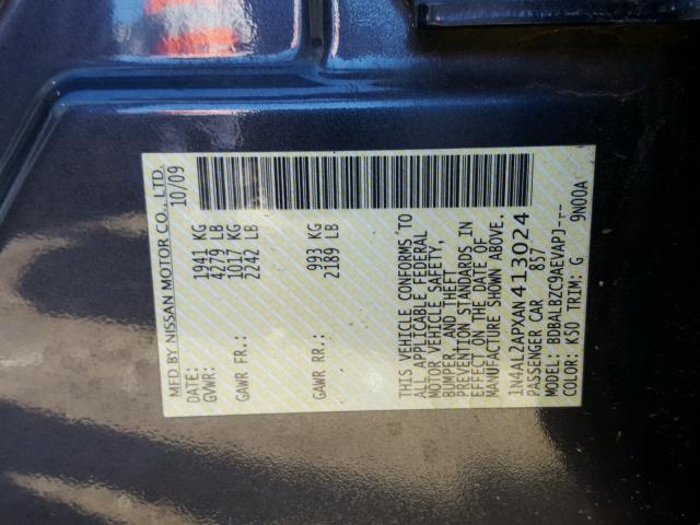 1N4AL2APXAN413024 - 2010 NISSAN ALTIMA BAS GRAY photo 10