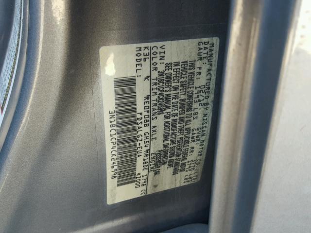 3N1BC1CP4CK246998 - 2012 NISSAN VERSA S SILVER photo 10