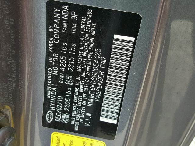 KMHHT6KD8BU054425 - 2011 HYUNDAI GENESIS CO GRAY photo 10