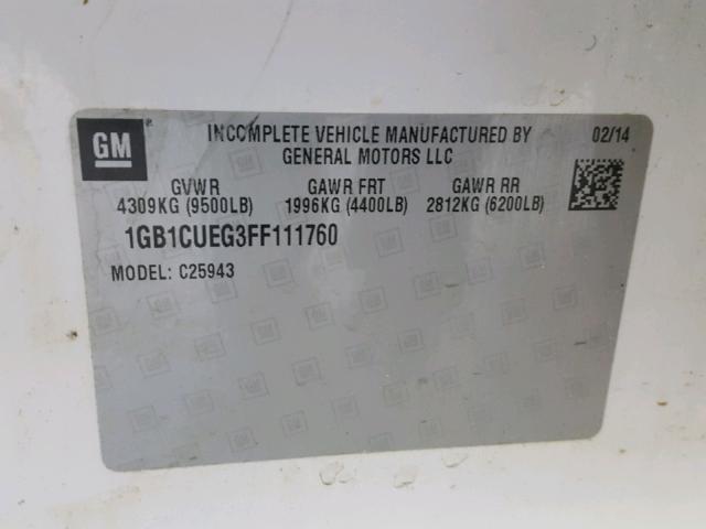 1GB1CUEG3FF111760 - 2015 CHEVROLET SILVERADO WHITE photo 10