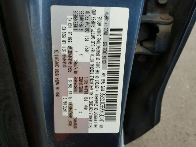 JM1DE1KY9E0172238 - 2014 MAZDA MAZDA2 SPO BLUE photo 10