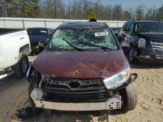 5TDYKRFH1FS038938 - 2015 TOYOTA HIGHLANDER BURGUNDY photo 9