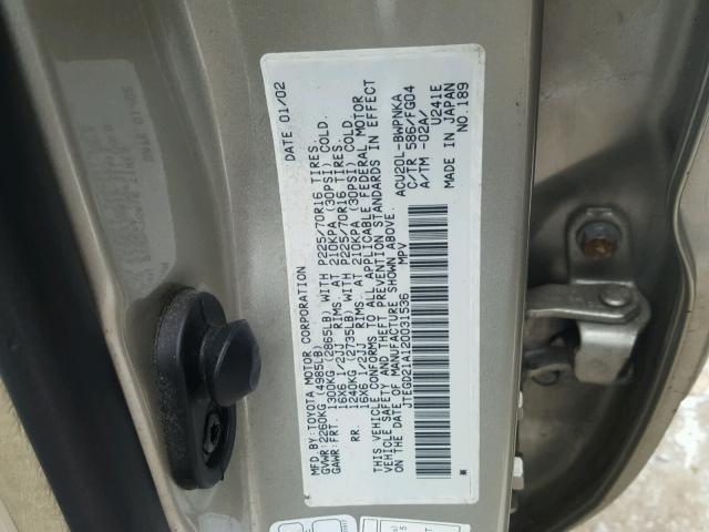 JTEGD21A120031536 - 2002 TOYOTA HIGHLANDER SILVER photo 10