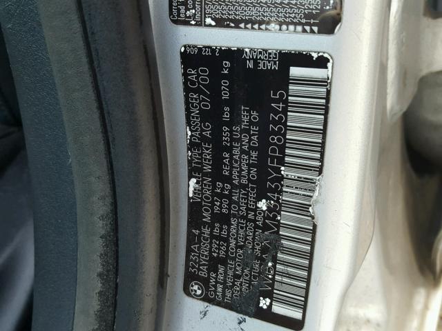 WBAAM3343YFP83345 - 2000 BMW 323 I GRAY photo 10