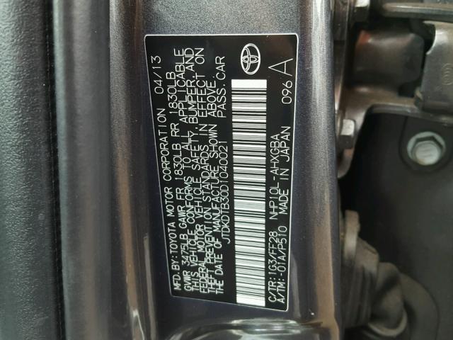 JTDKDTB30D1040021 - 2013 TOYOTA PRIUS C GRAY photo 10