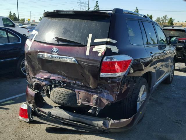 5TDYK3EH0CS066434 - 2012 TOYOTA HIGHLANDER MAROON photo 4