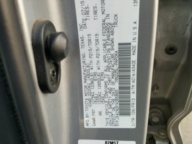 5TFJX4CN0FX065865 - 2015 TOYOTA TACOMA DOU SILVER photo 10