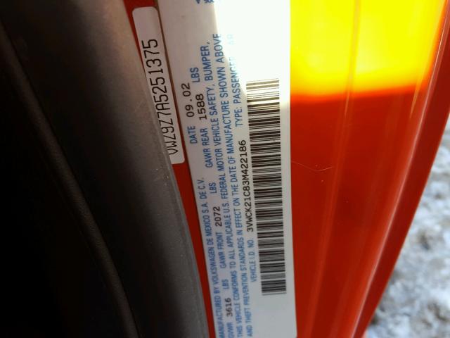 3VWCK21C83M422186 - 2003 VOLKSWAGEN NEW BEETLE 橙色 照片 10