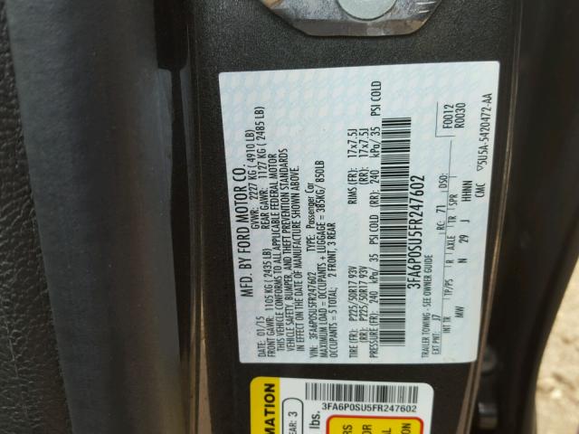 3FA6P0SU5FR247602 - 2015 FORD FUSION TIT GRAY photo 10