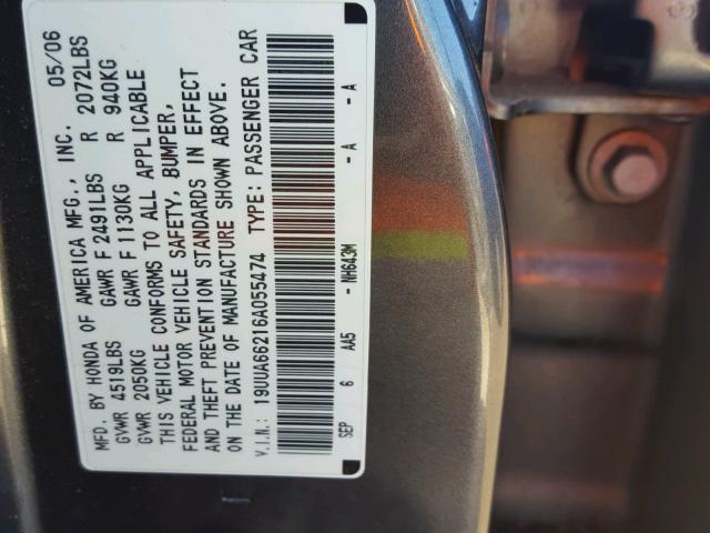 19UUA66216A055474 - 2006 ACURA 3.2TL GRAY photo 10