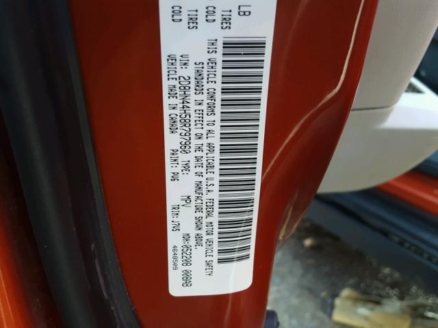 2D8HN44H58R797960 - 2008 DODGE GRAND CARA ORANGE photo 10