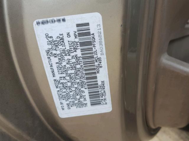 4T3ZF13C3YU247375 - 2000 TOYOTA SIENNA LE GOLD photo 10