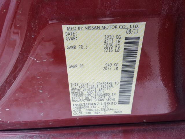 1N4AL3AP8EN219930 - 2014 NISSAN ALTIMA 2.5 MAROON photo 10