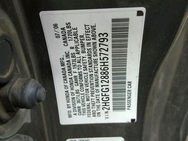 2HGFG12886H572793 - 2006 HONDA CIVIC EX BROWN photo 10