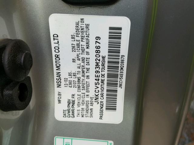 JNKCV54E93M208679 - 2003 INFINITI G35 SILVER photo 10