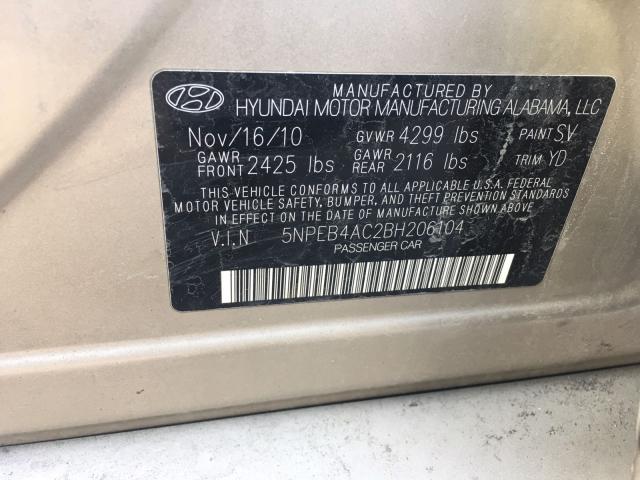 5NPEB4AC2BH206104 - 2011 HYUNDAI SONATA GLS GOLD photo 10