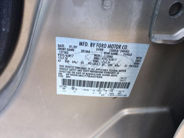 2FMDK36C77BA57959 - 2007 FORD EDGE SE GOLD photo 9