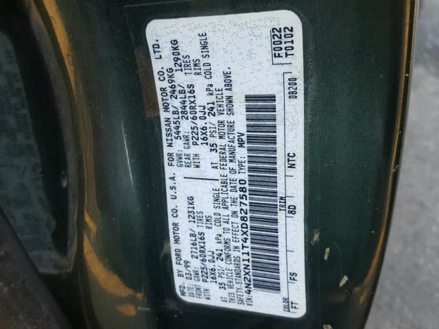 4N2XN11T4XD827580 - 1999 NISSAN QUEST SE GREEN photo 10