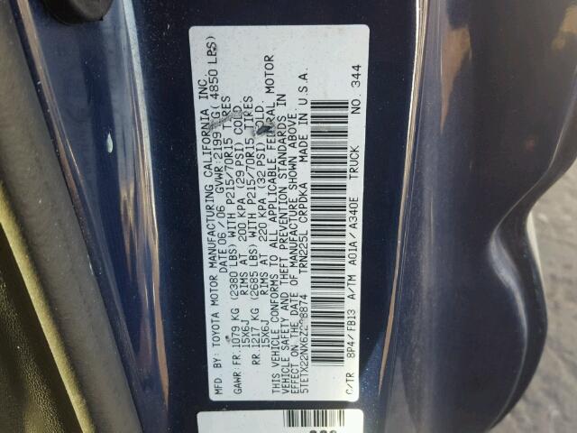 5TETX22NX6Z288874 - 2006 TOYOTA TACOMA ACC BLUE photo 10